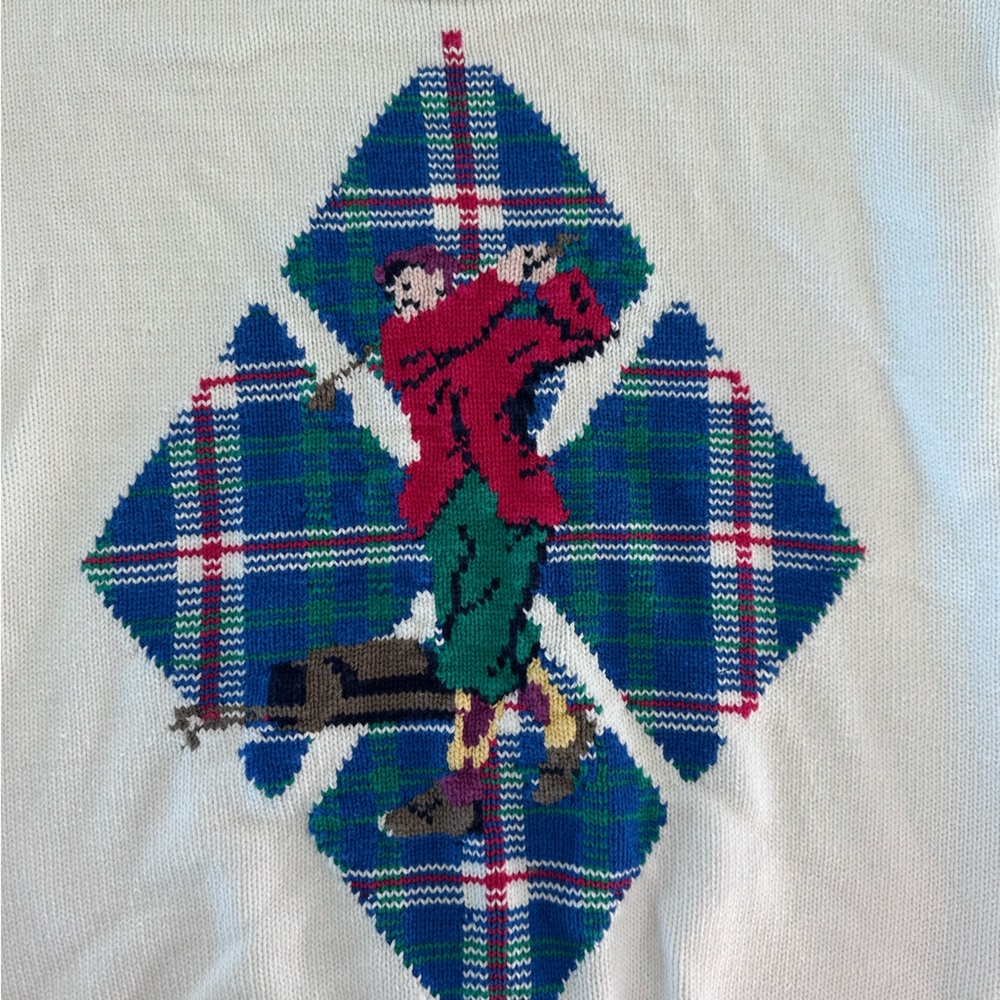 Vintage Golf Novelty Sweater Blue & Green Plaid Mens Medium GANT Streetwear